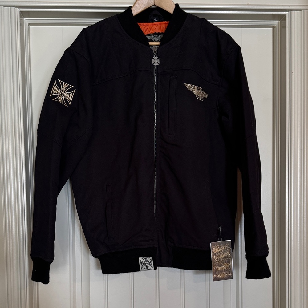 West Coast Choppers Men's Black Bomber Jacket with Embroidered Patches